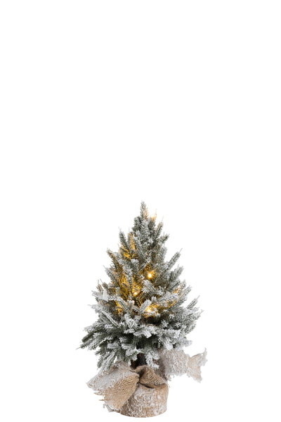 Christmas tree+Led+Pot Jute Plastic Snowy Green Small