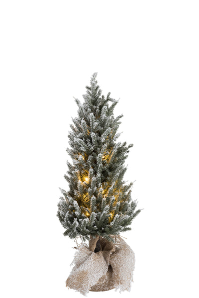 Weihnachtsbaum+Beleuchtung+Topf Jute Plastik Schneegrün Medium