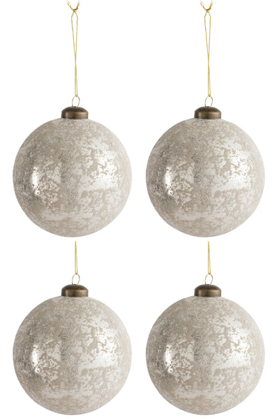 Box Of 4 Christmas Ball Glass Hazelnut/Silver Medium - (87619)