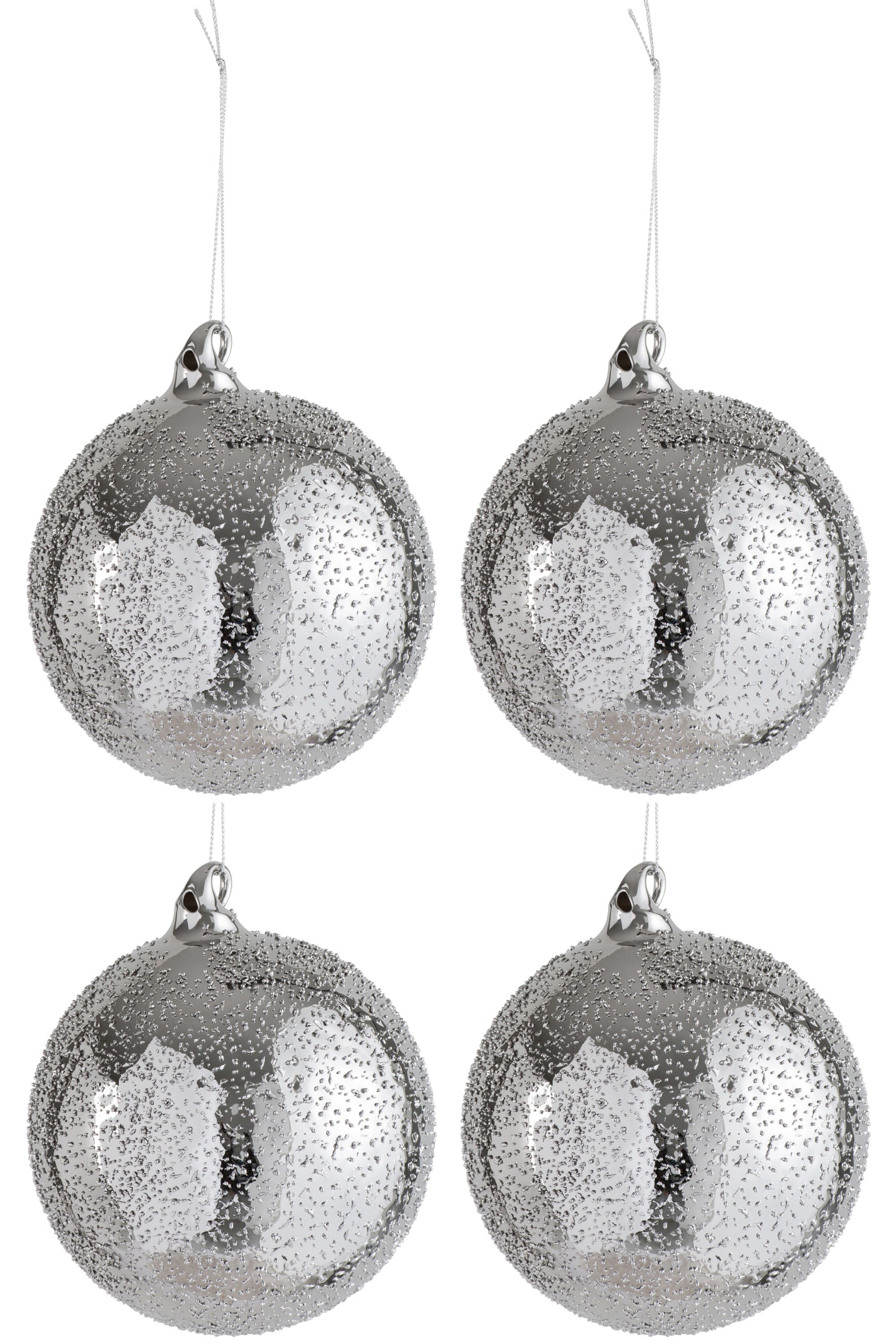 Doos Van 4 Kerstballen Spikkel Glas Zilver Large - (87645)