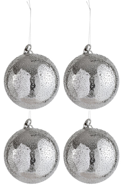 Box Of 4 Christmas Baubles Speckled Glass Silver Large - (87645)
