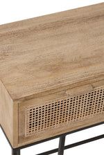 Console 3 tiroirs en bois de manguier tressé naturel
