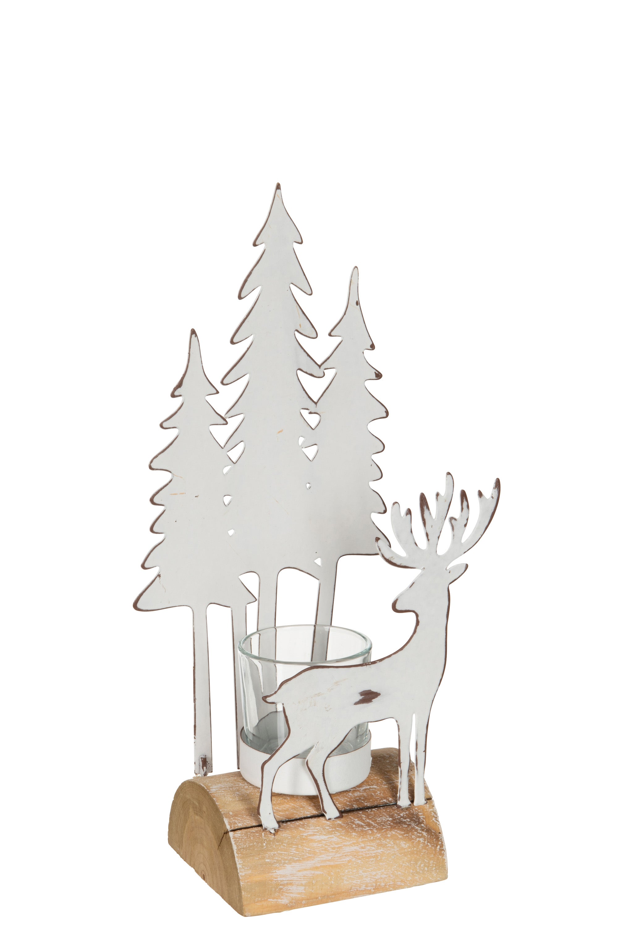 Teelicht Weihnachtshirsch + Baum Weiß - (97327)