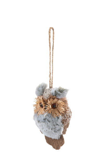 Owl Hanging Plush/Raffia Brown/Green