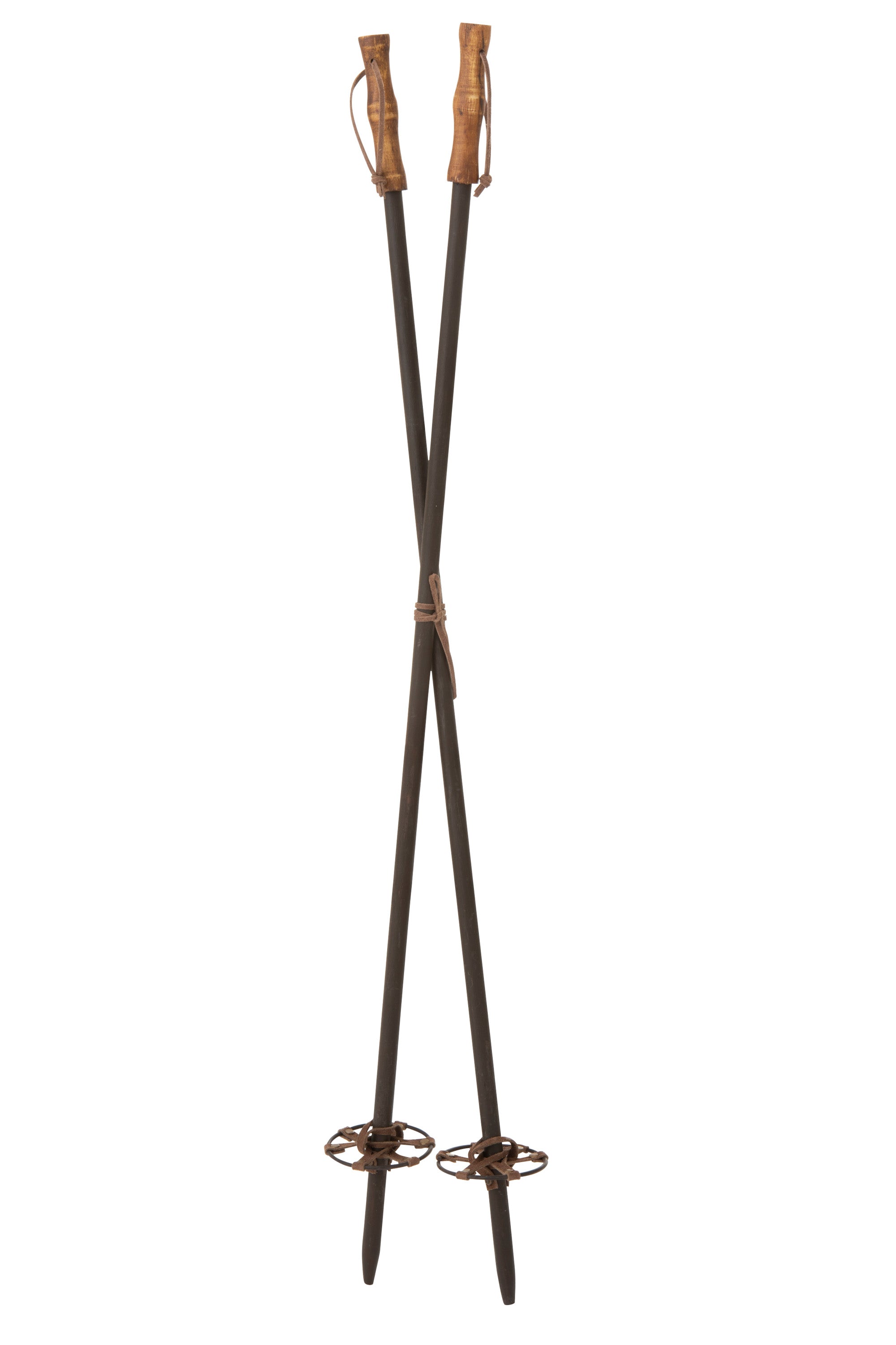 Bâton de ski 2X déco bois naturel - (97735)