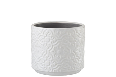 Flower Pot Oriental Ceramic White Medium - (98239)