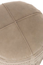 Footstool Fringes Round Leather Light Grey